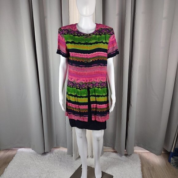 kc spencer Dresses & Skirts - K.C. Spencer Vintage Multi Color Pattern Dress Size 12P